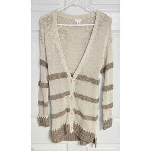 BP Cream Knit Cardigan Sweater Alpaca Wool Cotton Blend V-Neck Long Sleeve S